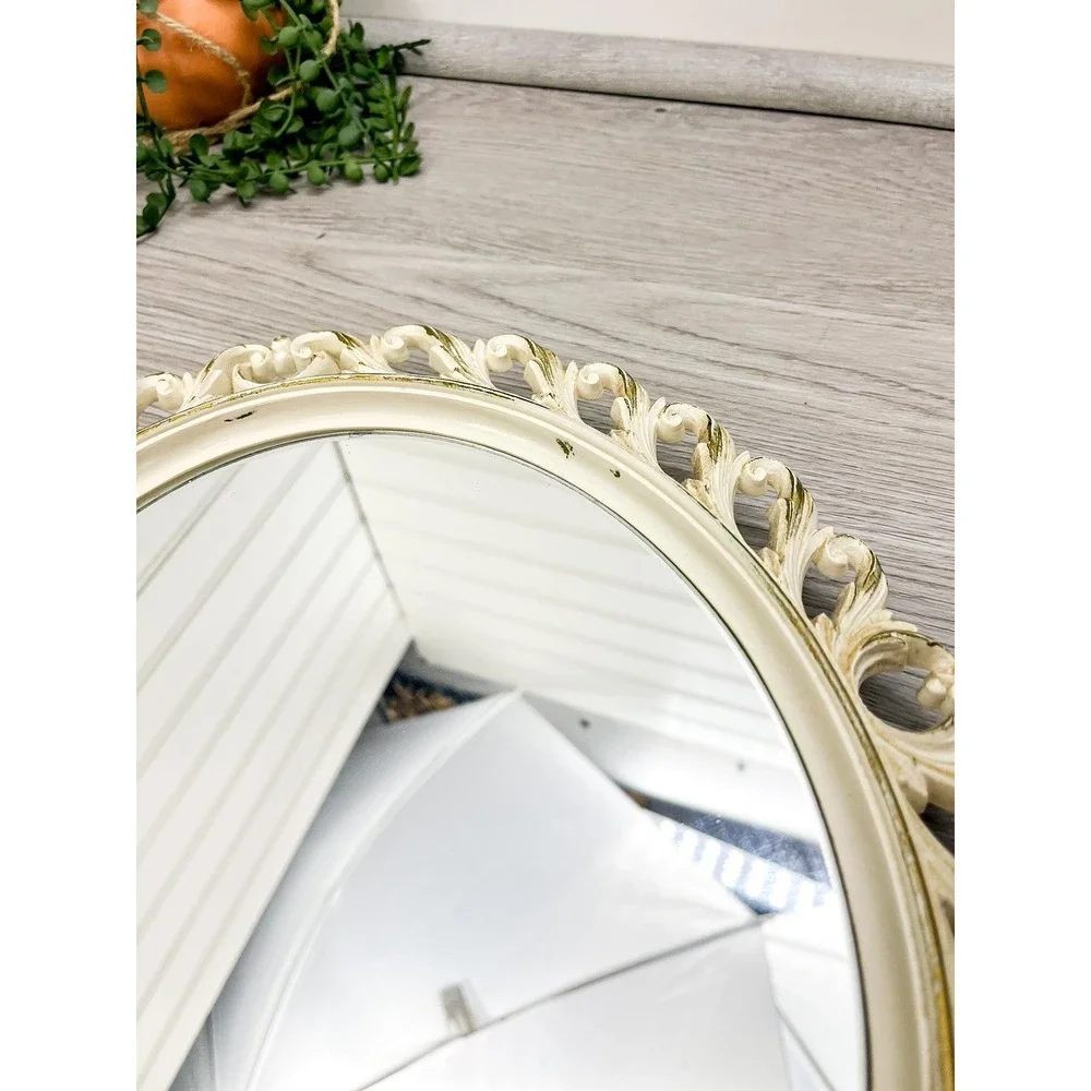 Ornate Gold & White Mirror: Vintage Easel Tabletop Display